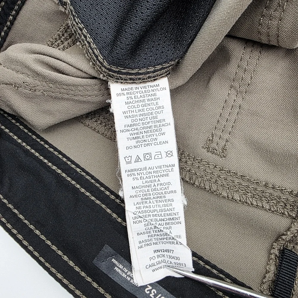 Prana Pants Mens 38X32‎ Tan Zion II Slim Performance Nylon Hiking Outdoor Logo